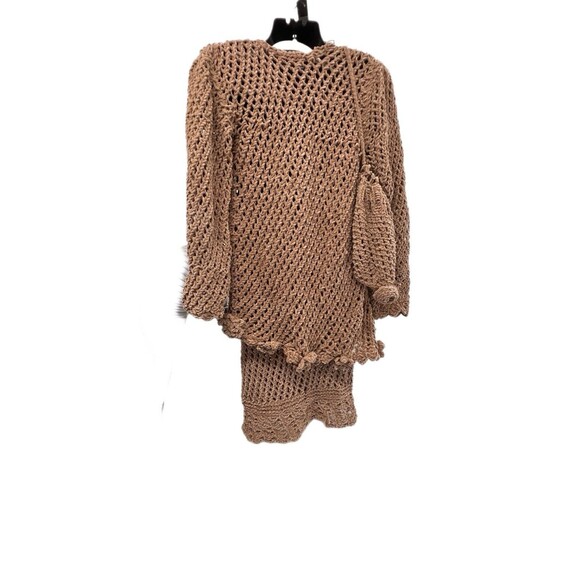 Crochet Vintage Beige Sweater, Skirt & Bag Set Henrietta Tanuska Beverly Hills s - Picture 3 of 16